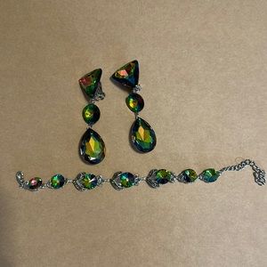 Iridescent costume jewelry. Worn once. Clip on earrings